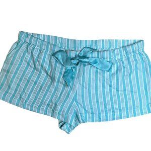 Victoria's Secret Teal Blue and White Striped Sleep Shorts w/ Satin Ribbon Large